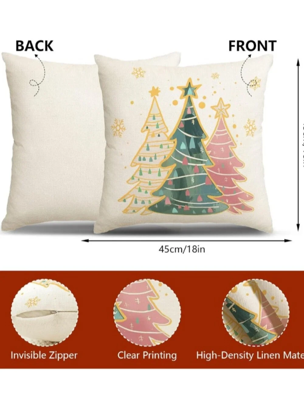 Holiday Decorative Pillow Cover Set  of 4 Pastel Christmas Designs Zip 17 X 17